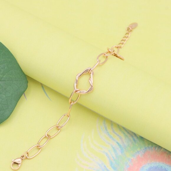 "Chunky Twisted Chain Rose Gold Bracelet with Adjustable Length, XPBL1141 - Picture 2 of 12